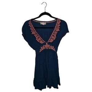 Flying Tomato Blouse – Size Small – Dark Teal with Tomato Red & Beige Embroidery